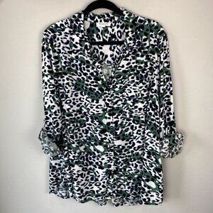 BeachLunchLounge Green Leopard Button Up Shirt 2X